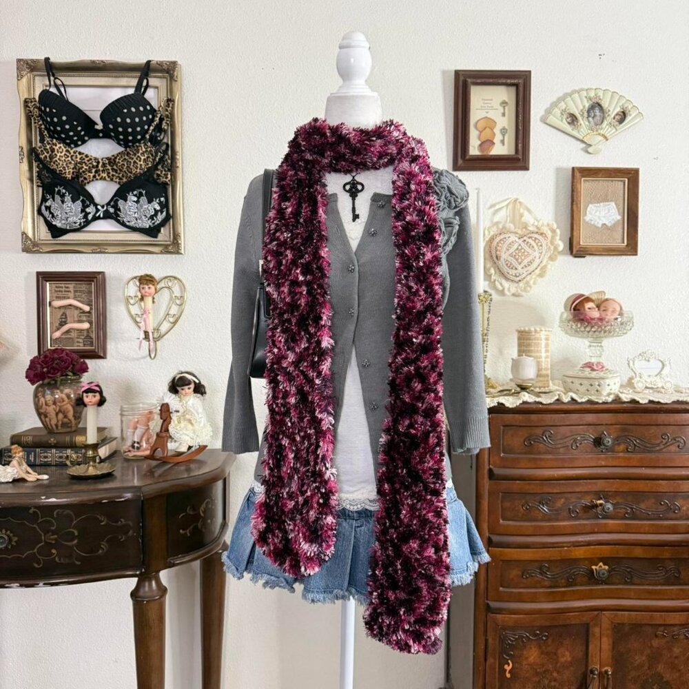 quirky whimsical pink and dark purple funky‎ scarf